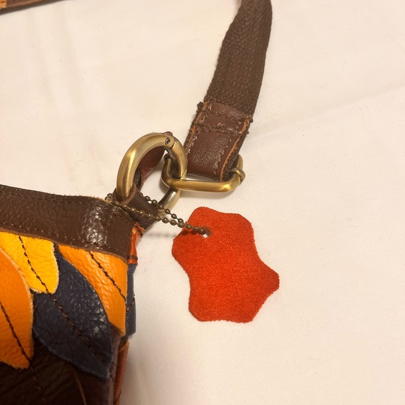 Vintage Leather Leaflet Covered Shoulder Bag, Boho with multicolored leaflets. - Picture 7 of 7